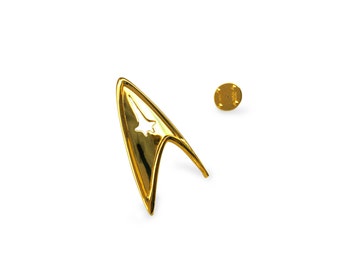Star Trek Insignia, Sterling Silver 925 and 14K Gold Plated Star Trek Starfleet Command Division Badge / Pendant.