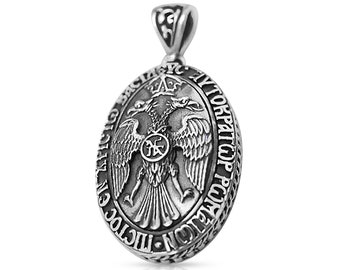 Double Headed Imperial Eagle Pendant, Byzantine Paleologos Emblem Pendant, Emperor Necklace, Orthodox Symbol