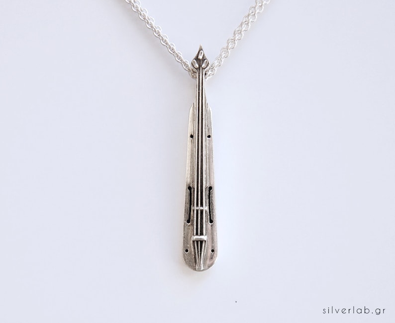 Musical instrument Lyre of Pontos silver pendant, tiny Greek musical lyra silver pendant, Lyra Kementche Musical Instrument necklace image 2