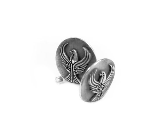 Sterling silver round Pontic Eagle cuffs, masculine Greek of Pontos Eagle emblem silver cuffs