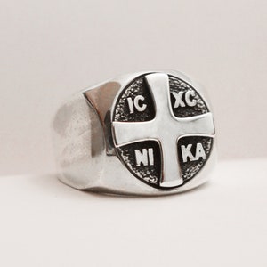 Orthodox Cross ΙϹΧϹ Jesus Christ NIKA Conquers Emblem Ring, Christogram ring, Orthodox Ring image 3