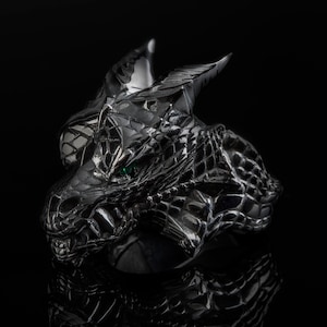 Dragon Ring, Dragon Head Ring , Black Silver Dragon Gemstone Ring image 4