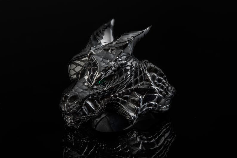 Dragon Ring, Dragon Head Ring , Black Silver Dragon Gemstone Ring image 4