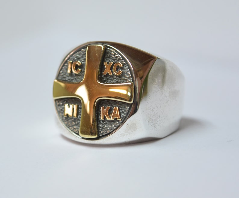 Orthodox Cross ΙϹΧϹ Jesus Christ NIKA Conquers Emblem Ring, Christogram ring, Orthodox Ring image 2
