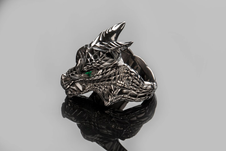 Dragon Ring, Dragon Head Ring , Black Silver Dragon Gemstone Ring image 2