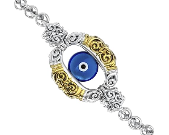 Evil Eye Silver Protection Charm, Amulet blue evil eye jewelry, Good luck Evil eye charm chain bracelet