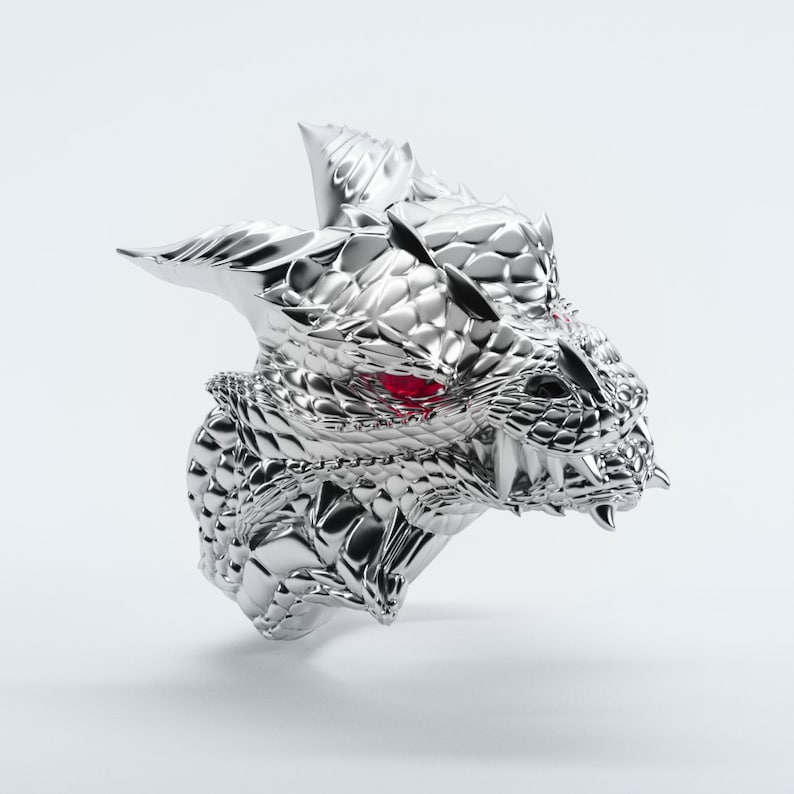 Bague Tête De Dragon Mythique T57 - Argent Massif 925 - Bijoux Occasion Très Bon État