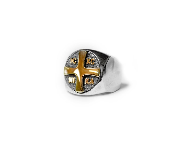 Orthodox Cross ΙϹΧϹ Jesus Christ NIKA Conquers Emblem Ring, Christogram ring, Orthodox Ring image 1