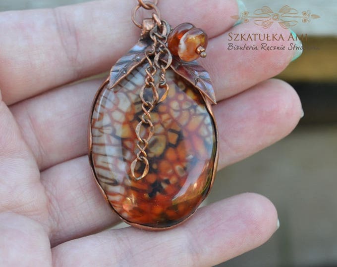 Dragon necklace copper necklace copper agate agate jewelry agate pendant necklace agate stone agate Metalwork necklace Hand Stamped Jewelry