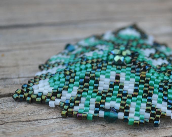 Bohemian pendant, beaded pendant, beaded triangle, crystal pendant, glitter necklace, beaded necklace, Swarovski pendant, seed bead pendant