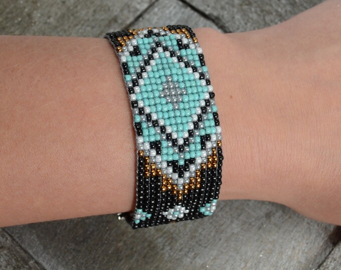 Southwest turquoise beaded bracelet, aztec boho bead weaving, bohemian jewelry, colors to choose
