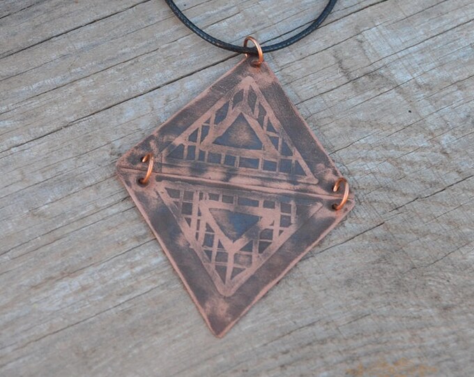 Triangle metal pendant, copper necklace, grinded copper, metal necklace, pickled copper, celtic pendant, male pendant gift women's gift mens