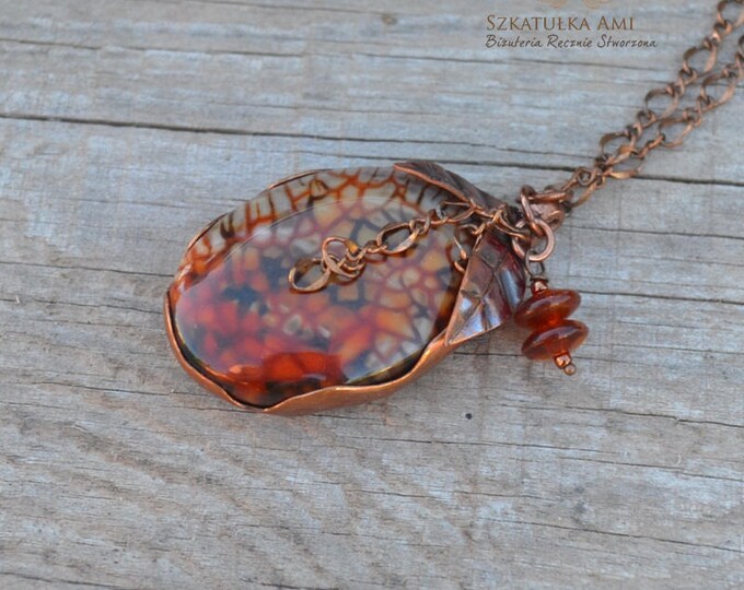 Dragon necklace copper necklace copper agate agate jewelry agate pendant necklace agate stone agate Metalwork necklace Hand Stamped Jewelry