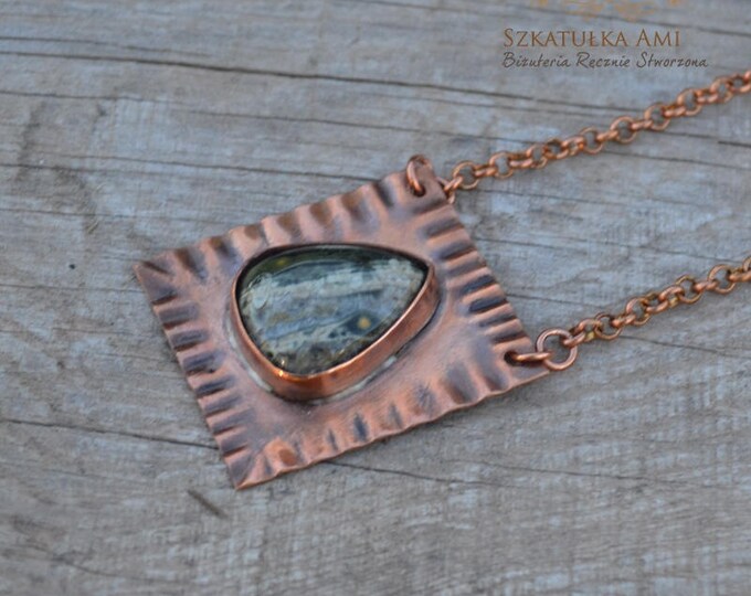 serpentine necklace, protection talisman, capricorn necklace, necklace copper, rustic pendant, feng shui necklace, stone necklace, gift her