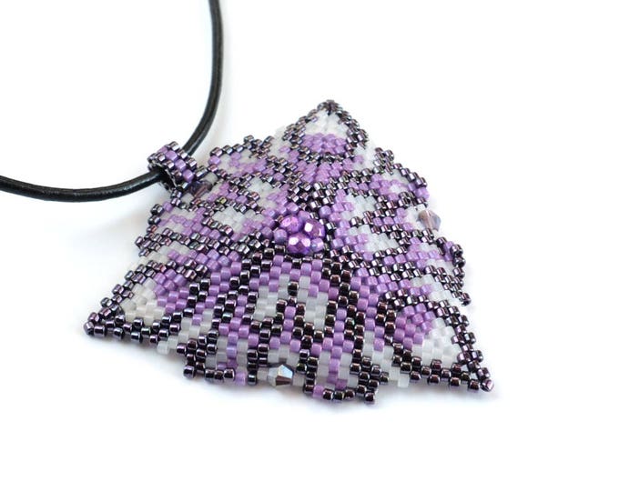 Bohemian pendant, beaded pendant, beaded triangle, crystal pendant, glitter necklace, beaded necklace, Swarovski pendant, seed bead pendant