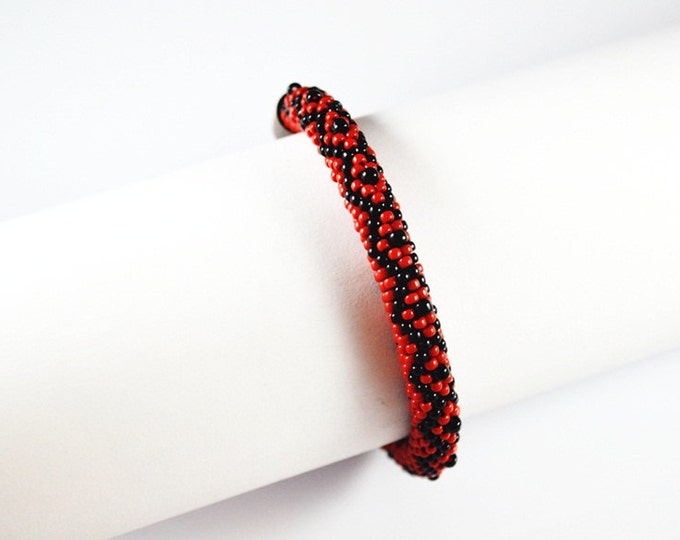 Red black bracelet crochet colorful bracelet beaded bracelet handmade bracelet thanksgiving seed beads womens girls cuff woven bracelets