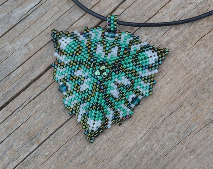 Bohemian pendant, beaded pendant, beaded triangle, crystal pendant, glitter necklace, beaded necklace, Swarovski pendant, seed bead pendant