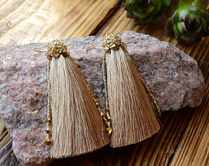 Long tassel earrings, gold earrings, Statement Earrings, bohemian earrings, boho jewelry, Extra Long Earrings, boho chic earrings, gold