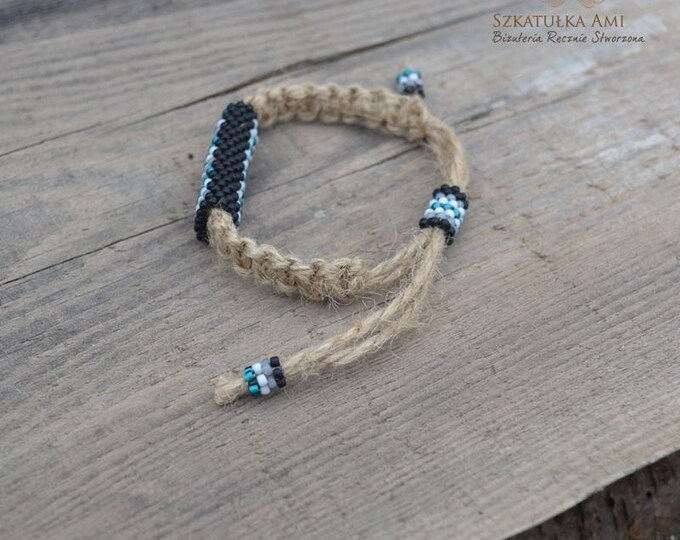 Teal hemp bracelet, guys bracelet, men bracelet, natural bracelet, hippie bracelet, men jewelry, macrame bracelet, bead bracelet, beaded