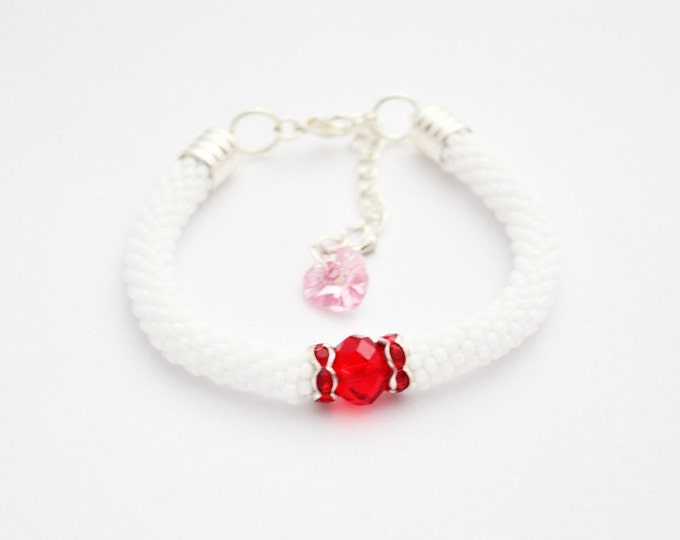 Red zirconia bracelet crystal white bracelet seed beads bracelet anniversary gift for her net bracelet thank you gift for friends girls