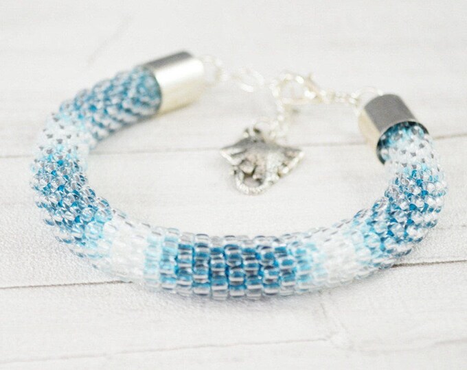 Seed beads bracelet blue bracelet shadow blue bracelet friendship gift springs ideas crochet bracelet handmade bracelet for her gift