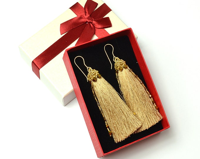 Long tassel earrings, gold earrings, Statement Earrings, bohemian earrings, boho jewelry, Extra Long Earrings, boho chic earrings, gold