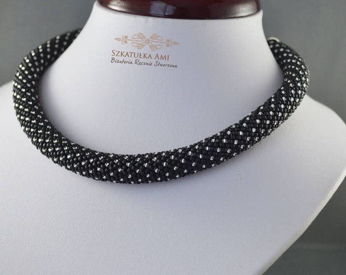 Dots silver necklace, Beaded necklace, necklace crochet, rope necklace, Seed bead necklace, necklace Mother, womens gift, jewelry Handmade