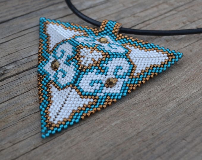 Floral pendant, beaded necklace, triangle pendant, seed bead necklace, big beading necklace, geometric necklace, beaded triangle Pendant