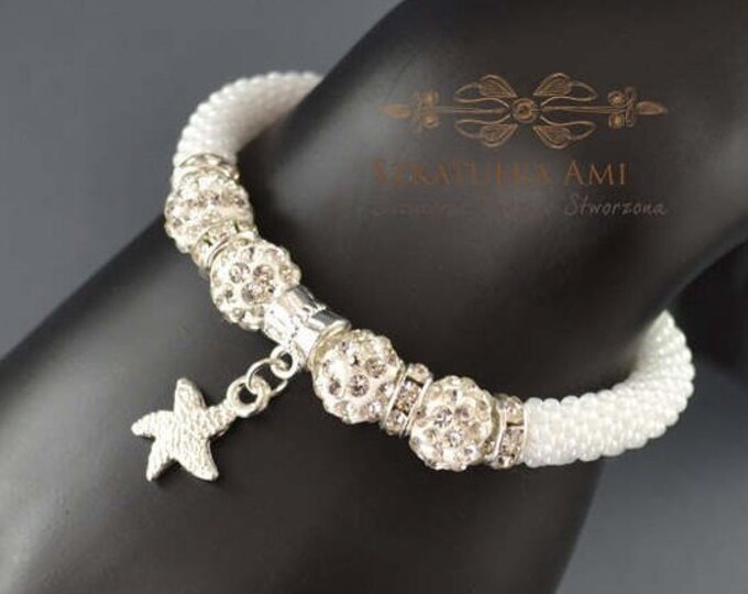 Starfish Bracelet bangle rubber beads Shamballa beads seed beads white crystal charms bracelet colour bracelet Valentine's Day friendship