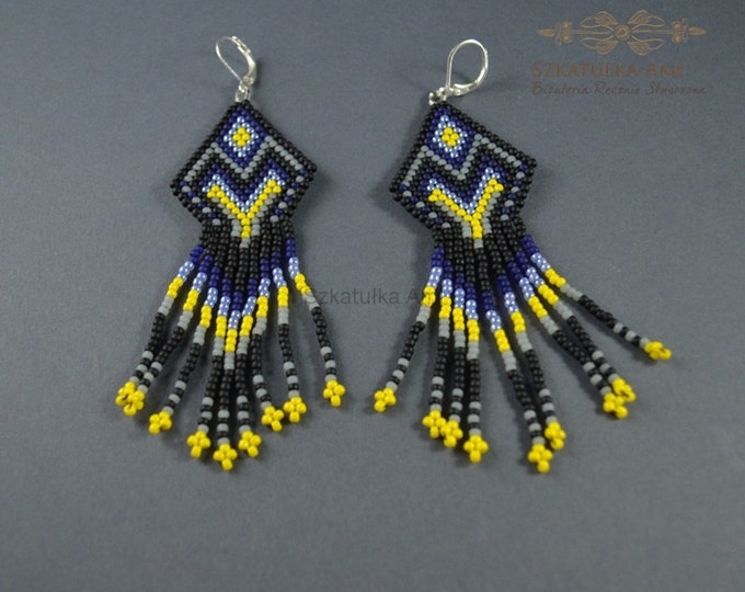 Long beaded earrings, native american earrings, native earrings, tribal earrings, dangle earrings, boho earrings, seed bead earrings, gift