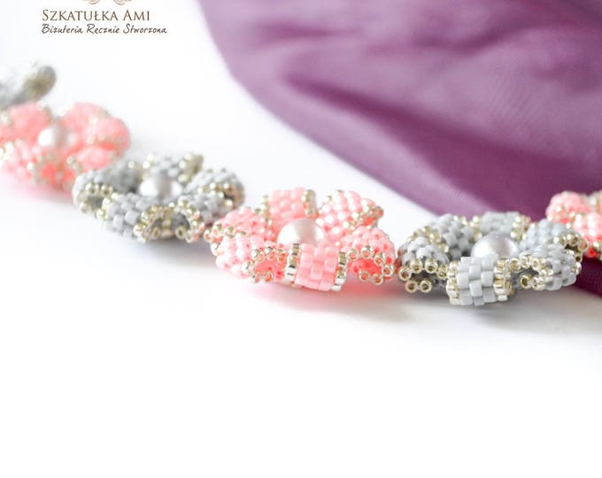 pink gray nursery, bride bracelet, corsage bracelet, bridesmaid bracelet, flower bracelet, beaded bracelet, wedding bracelet, pastel
