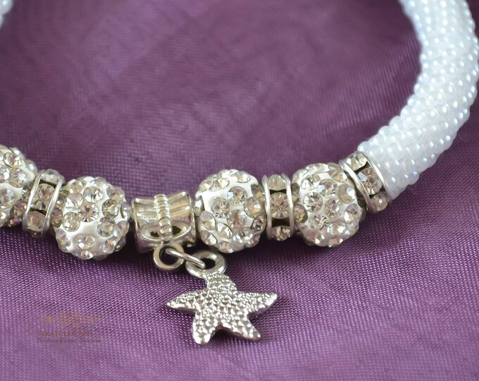 Starfish Bracelet bangle rubber beads Shamballa beads seed beads white crystal charms bracelet colour bracelet Valentine's Day friendship