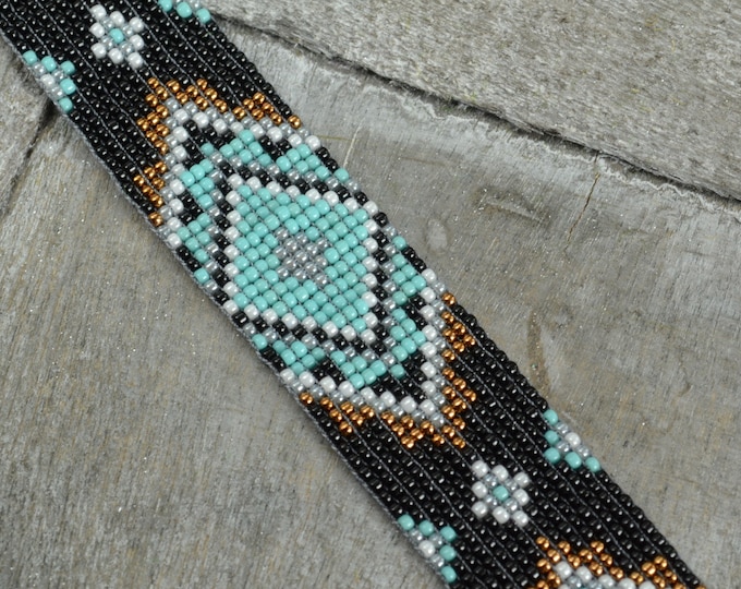 Southwest turquoise beaded bracelet, aztec boho bead weaving, bohemian jewelry, colors to choose