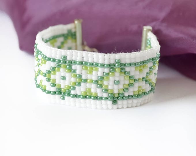loom bracelets, wide cuff bracelet, beaded cuff bracelet, seed bead cuff, seed bead bracelet, Wide bracelets, green bracelets, gift women
