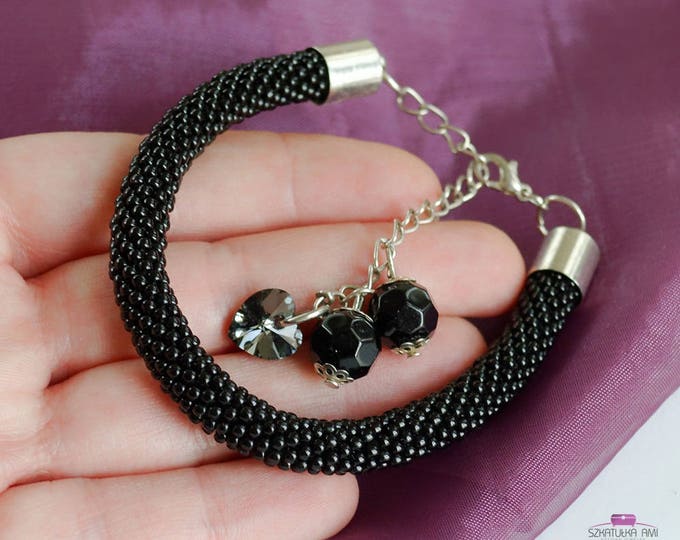black bracelet, beaded bracelet, christmas bracelet, women bracelet, seed bead bracelet, ooak bracelet, crochet bracelet, pastel bracelet
