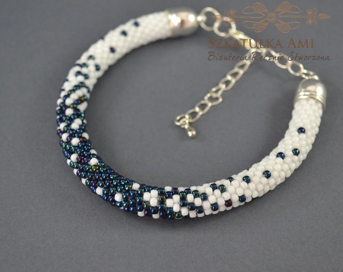 Dark blue bracelet crochet colorful bracelet beaded bracelet handmade bangle braclets womens girls gift glass beads effect shading her