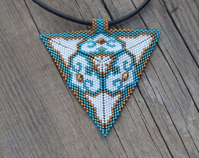 Floral pendant, beaded necklace, triangle pendant, seed bead necklace, big beading necklace, geometric necklace, beaded triangle Pendant