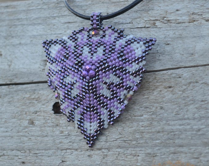 Bohemian pendant, beaded pendant, beaded triangle, crystal pendant, glitter necklace, beaded necklace, Swarovski pendant, seed bead pendant