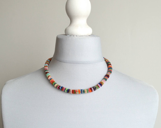 Colorful necklace beading Colored Statement Necklace Everyday Necklace Layering Necklace Boho Crochet necklace women Indian style