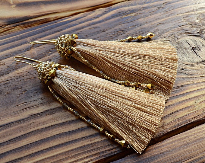 Long tassel earrings, gold earrings, Statement Earrings, bohemian earrings, boho jewelry, Extra Long Earrings, boho chic earrings, gold