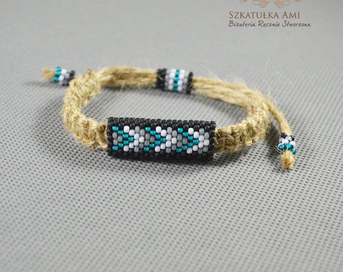 Teal hemp bracelet, guys bracelet, men bracelet, natural bracelet, hippie bracelet, men jewelry, macrame bracelet, bead bracelet, beaded