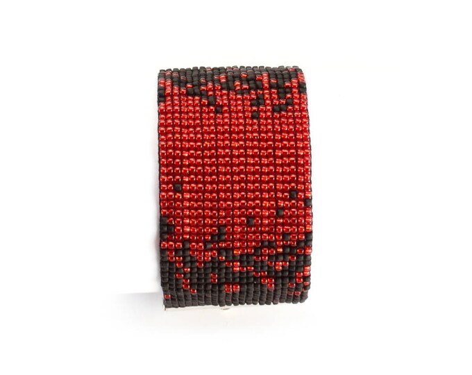 Red Shaded bracelet, Seed beads, Loom bracelet, Butted bracelet, Tiny beads, Glass beads, Gift for her, Woven cuff, bangle bracelet