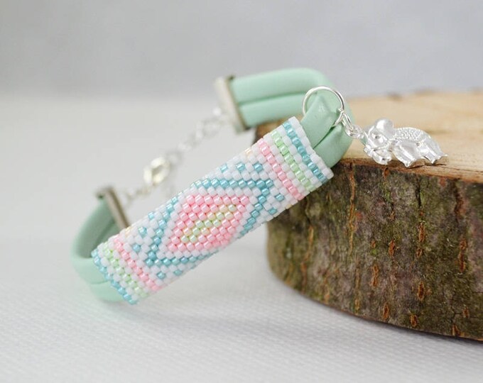 pastel bracelet, festival bracelet, leather bracelet, beaded bracelet, sedd bead bracelet, spring pastels, bangle bracelet, girls bracelet