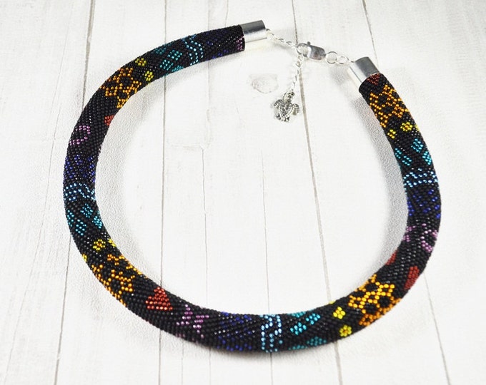 Luminous necklace, necklace tube, colored Necklace, Seed bead necklace, crochet rope, rope necklace, crochet necklace, beaded rope necklace