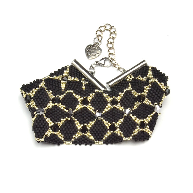 a gift for a woman Black and silver crystal bracelet woven beaded shiny and delicate hand cuff