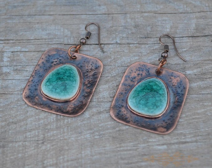 copper earrings, ceramic earrings, abstract earrings, hammered earrings, sheet metal, hammered copper, textured earrings, statement earrings