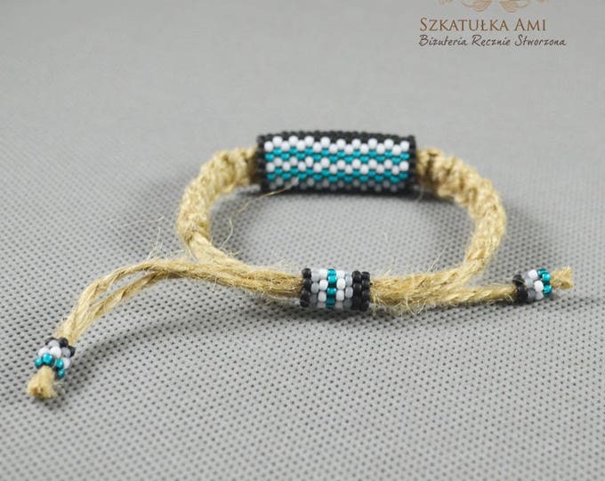 Teal hemp bracelet, guys bracelet, men bracelet, natural bracelet, hippie bracelet, men jewelry, macrame bracelet, bead bracelet, beaded