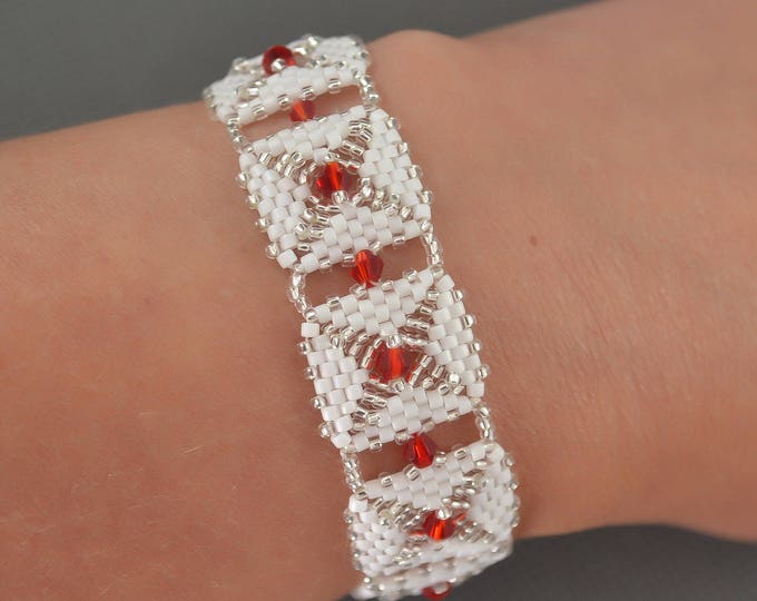 Red swarovski, cuff Swarovski, skinny bracelet, bohemian bracelet, adjustable bracelet, luster bracelet, seed bead bracelet, wedding