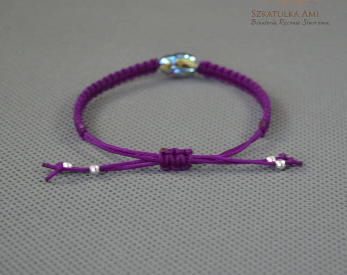 Amethyst ABx2 Swarovsky Scarab Bracelet Crystal Bracelet Friendship Bracelets Woven bracelet Purple linen twine minimalist thread