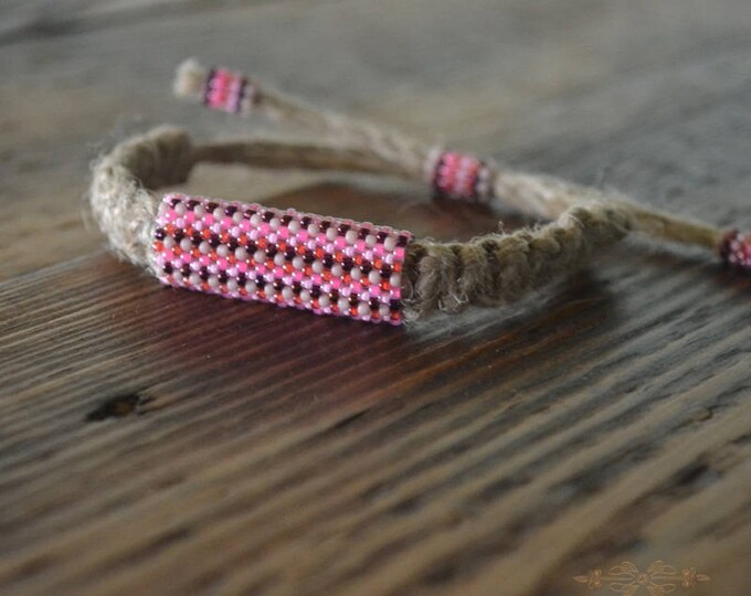 Pink hemp bracelet, guys bracelet, men bracelet, natural bracelet, hippie bracelet, men jewelry, macrame bracelet, bead bracelet, beaded